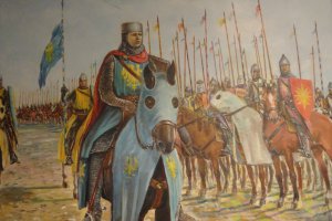 2 Oddziały górnośląskiego rycerstwa na chwilę przed bitwą legnicką ze swym dowódcą księciem opolskim Mieszkiem Otyłym mal J Misiak 