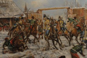 Pierwsza bitwa pod Pszczyną stoczona 8 grudnia 1744 r wojska węgierskie w starciu z Prusakami mal J Misiak 2014 