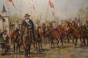 11 Przemarsz króla Polski Jana II Kazimierza przez Pszczynę podczas „Potopu” szwedzkiego 1655 – mal J Misiak 2014 