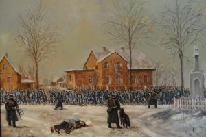 21 „Marsz śmierci” z Oświęcimia do Wodzisławia Ślaskiego – epizod w Ćwiklicach styczeń 1945 mal J Misiak 2014 