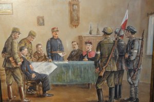 Zawarcie ugody pomiędzy powstańcami śląskimi a Międzysojuszniczą Komisją Plebiscytową w restauracji Grant w Jankowicach koło Pszczyny podczas II powstania śląskiego – mal J Misiak 2014 